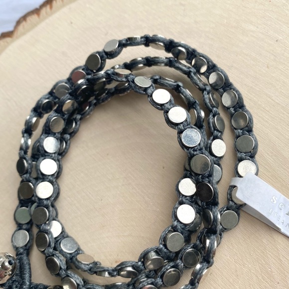 NWT Anthropologie Serefina Penny Wrap Bracelet Dark Gray and Silver Studs - Picture 6 of 15